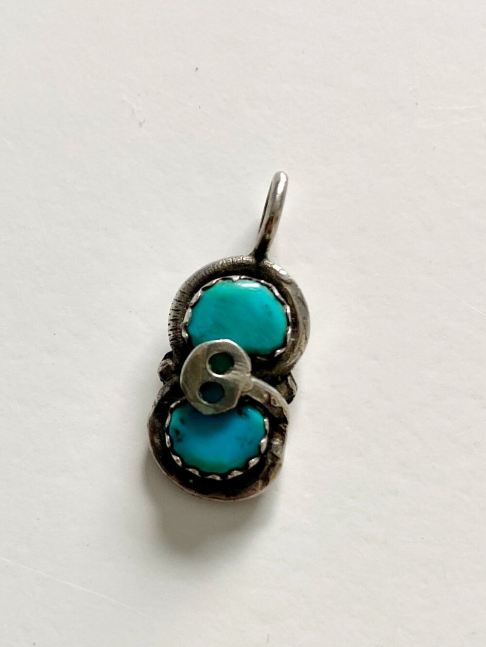 Vintage Signed Effie C. Zuni Sterling Silver Turquoise Charm Pendant